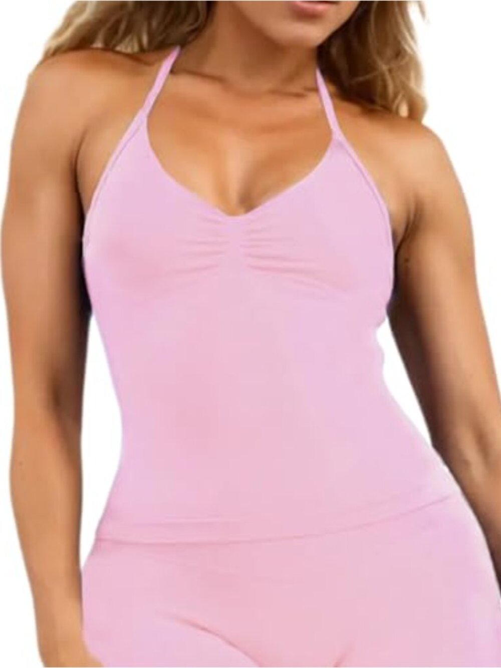 Seamless Sleeveless Crop Tank with Built-in Bra Halter Workout Top - Picture 1 of 6